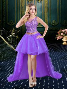 New Arrival Scoop Organza Sleeveless Floor Length Prom Gown and Appliques