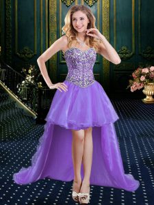 A-line Prom Gown Lavender Sweetheart Organza Sleeveless Floor Length Zipper