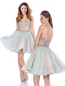 Graceful Organza Sleeveless Mini Length Prom Dress and Beading and Lace