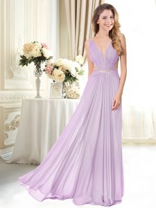 Sophisticated Chiffon Sleeveless Floor Length Prom Gown and Belt