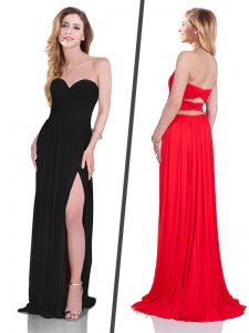 Stunning Black and Red Prom Gown Sweetheart Sleeveless Brush Train Backless