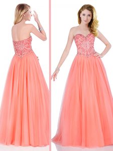 Orange Red Chiffon Zipper Sweetheart Sleeveless Floor Length Prom Gown Beading