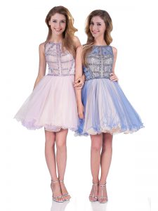 Scoop Lilac Sleeveless Mini Length Beading Criss Cross Evening Dress