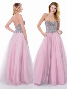 A-line Prom Dresses Lavender Sweetheart Organza Sleeveless Floor Length Zipper