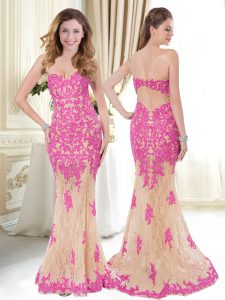 Mermaid Purple Sleeveless Chiffon Brush Train Zipper Prom Dresses for Prom and Party