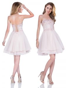 Dynamic Mini Length Pink Prom Gown Organza Sleeveless Beading