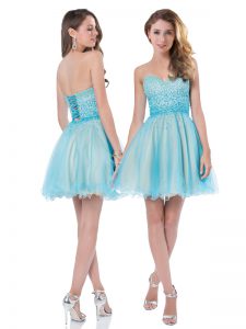 Baby Blue Sleeveless Organza Lace Up Prom Evening Gown for Prom and Party