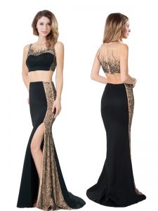 Black Dress for Prom Spaghetti Straps Sleeveless Sweep Train Zipper