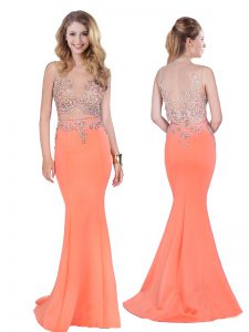 Captivating Mermaid Orange Spaghetti Straps Neckline Beading Prom Party Dress Sleeveless Zipper