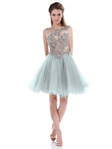 Scoop Sleeveless Zipper Mini Length Beading Prom Evening Gown