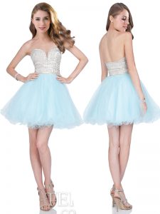 Organza Sleeveless Mini Length Homecoming Dress and Beading and Lace