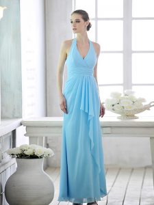 Beautiful Halter Top Chiffon Sleeveless Ankle Length Dress for Prom and Ruffles and Ruching