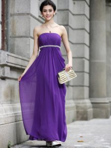 Purple Prom Gown Prom and Party and For with Beading Strapless Sleeveless Zipper