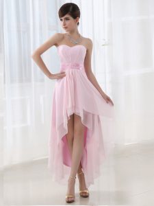 Chiffon Sweetheart Sleeveless Lace Up Beading Dress for Prom in Baby Pink