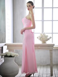 One Shoulder Sleeveless Chiffon Dress for Prom Ruching and Hand Made Flower Lace Up