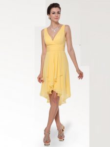 Custom Design Chiffon Sleeveless Knee Length Prom Party Dress and Ruching