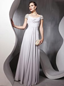 Fashionable Floor Length Silver Square Cap Sleeves Zipper