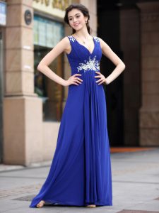 Exquisite Floor Length Column/Sheath Sleeveless Blue Prom Gown Zipper