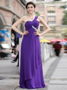Column/Sheath Prom Dresses Purple One Shoulder Chiffon Sleeveless Floor Length Zipper