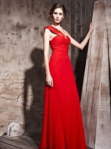 Spectacular Red Sleeveless Beading Floor Length Evening Dress
