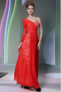 Stylish Floor Length Column/Sheath Long Sleeves Coral Red Prom Gown Side Zipper