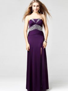 Amazing Purple Zipper Strapless Sequins Prom Evening Gown Chiffon Sleeveless