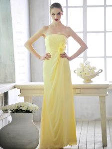 Noble Light Yellow Prom Dresses Prom and Party and For with Hand Made Flower Strapless Sleeveless Lace Up