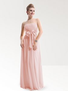 Strapless Sleeveless Chiffon Prom Evening Gown Ruching and Bowknot Zipper