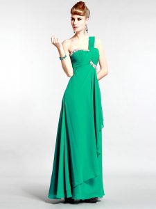 Low Price One Shoulder Green Sleeveless Chiffon Zipper Dress for Prom for Prom and Party