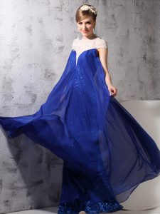 Royal Blue High-neck Neckline Lace and Sequins Sleeveless Zipper