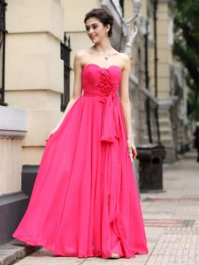 Hot Pink Sweetheart Zipper Sashes ribbons and Ruching and Hand Made Flower Homecoming Dress Sleeveless