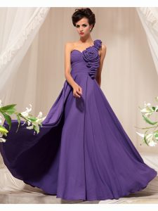 One Shoulder Purple Sleeveless Chiffon Side Zipper Prom Dresses for Prom and Party