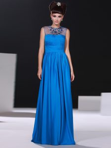 Top Selling Blue Scoop Zipper Beading and Ruching Prom Party Dress Sleeveless