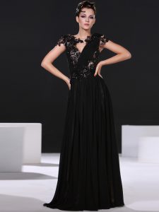 Scoop Cap Sleeves Lace Backless Prom Evening Gown