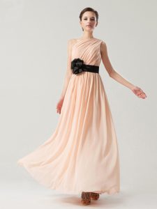 Dazzling One Shoulder Peach Sleeveless Chiffon Side Zipper Prom Party Dress for Prom and Party