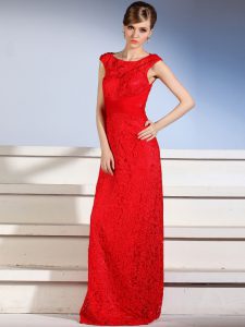 Delicate Red Sleeveless Lace Side Zipper Prom Dress for Prom and Party