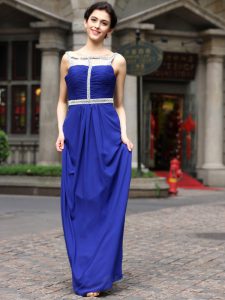 Stylish Royal Blue Empire Chiffon Square Sleeveless Beading Floor Length Zipper Prom Dresses