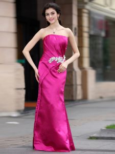 Pretty Hot Pink Strapless Zipper Beading Evening Dress Sleeveless