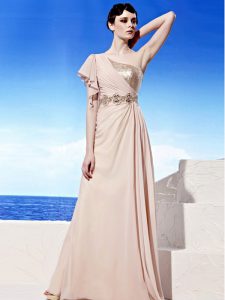 Edgy One Shoulder Sleeveless Chiffon Homecoming Dress Sequins and Ruching Side Zipper