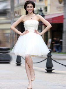 White Strapless Lace Up Beading Prom Gown Sleeveless