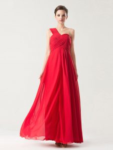 Dramatic Red Prom and Party and For with Ruching One Shoulder Sleeveless Zipper