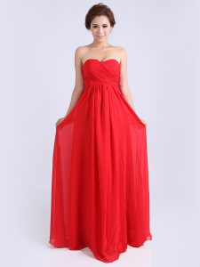 Pretty Red Zipper Sweetheart Ruching Dress for Prom Chiffon Sleeveless