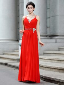 Chiffon Sleeveless Floor Length Prom Dresses and Beading