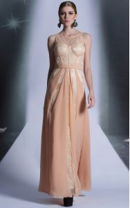 Superior Scoop Peach Chiffon Side Zipper Prom Party Dress Sleeveless Floor Length Lace