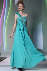 Unique One Shoulder Sleeveless Lace and Hand Made Flower Side Zipper Prom Dress