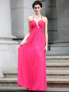 Ideal Halter Top Chiffon Sleeveless Floor Length Prom Evening Gown and Beading