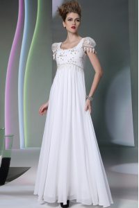 Stylish White Scoop Neckline Beading and Lace Evening Dress Sleeveless Zipper