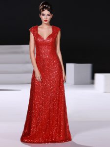 Red Zipper V-neck Sequins Homecoming Dress Sequined Sleeveless