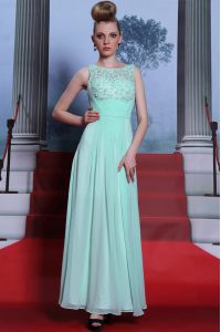 Pretty Apple Green Scoop Side Zipper Beading and Ruching Prom Party Dress Sleeveless
