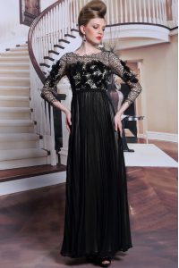 Glittering Black 3 4 Length Sleeve Asymmetrical Appliques and Sequins Clasp Handle Prom Dress